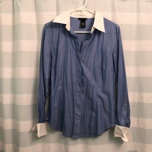 Blue and white French cuff button down blouse